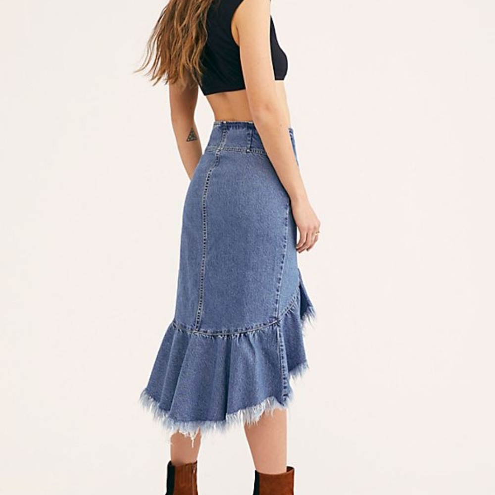 Free People Raw Denim Midi Skirt